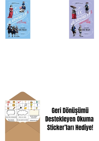 Üç Silahşörler 4 - Louise De La Valliere Ciltli + Üç Silahşörler 5 - Demir Maskeli Adam + Okuma Sticker'ları