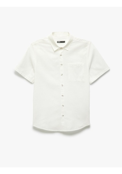 Koton Kısa Kollu Pamuklu Cep Detaylı Slim Fit Gömlek Kırık Beyaz 5sam60014hw Ekru