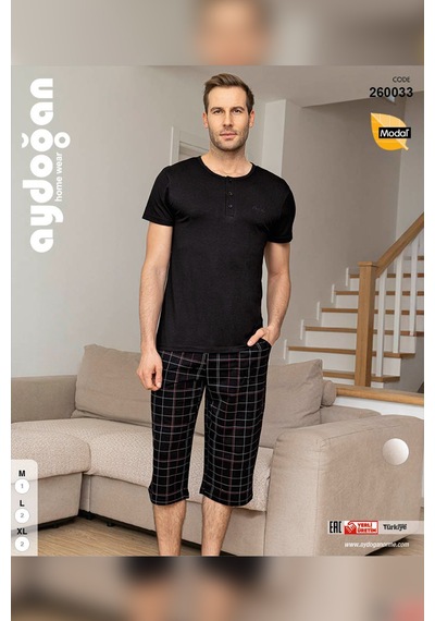 Aydoğan Erkek Civan Modal Bermuda Siyah Pijama Takım 0033 Siyah