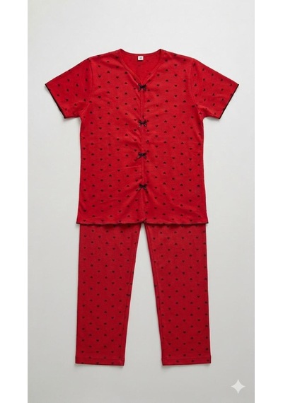 Lxl Yazlık Kırmızı Kalp Desenli Kısa Kol Penye %100 Pamuk Pijama Takım Kırmızı Siyah Kalp Lxl Yazlık Kırmızı Kalp Desenli Kısa Kol Penye %100 Pamuk Pijama Takım Kırmızı Siyah Kalp