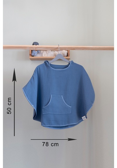 Hafy Baby %100 Organik Pamuklu İndigo 4 Katlı Müslin Panço Indigo