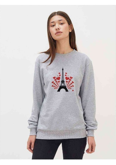 Silhouette Eiffel Tower Baskılı Gri Kadın Sweatshirt