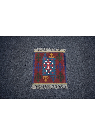 Zehra Abla Halı Vintage El Dokuma Minder Kare Kayseri Anadolu Yün Kilim 7375 Çok Renkli