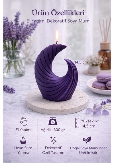 Dekoratif Lüks Soya Mum,el Yapımı Doğal Mum,uzun Yanma Süreli Modern Ev Hediyesi,ev Süsü Mor 300 G Mor