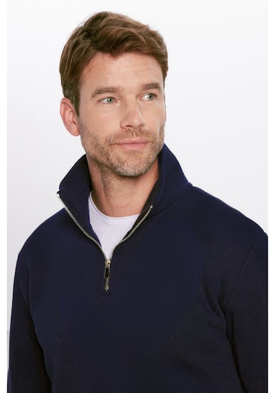 Tudors Unisex Relax Fit Rahat Kesim Pamuklu İçi Polarlı Yarım Fermuarlı Lacivert Dik Yaka Sweatshirt-32669 Lacivert