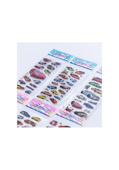Süper Arabalar Temalı 6 Adet Kabartmalı Yapışkan Sticker Abanoz