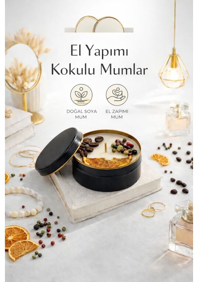 Dekoratif Lüks Soya Mum,el Yapımı Mum,metal Kutu ,karabiber Detay Ev Hediyesi,kahve Kokulu 100 G Kahverengi - Siyah