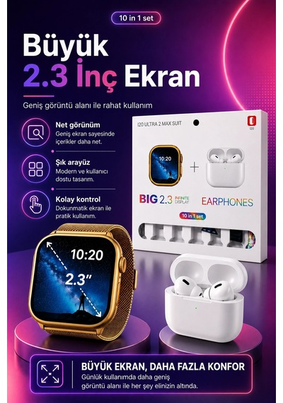 Dokunmatik Ekranlı Akıllı Saat Kablosuz Kulaklık Ve Aksesuarlarıyla Tam Set