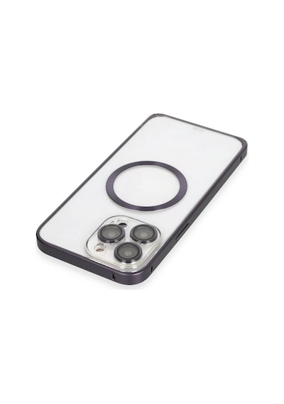 Tedar Joko Apple iPhone  Uyumlu  14 Pro Kılıf Metal Bumper Magneticsafe Kapak - Derin Mor Najmaddin standart