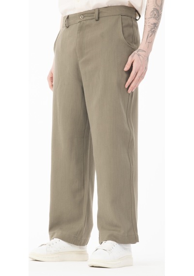 Rocqerx R-4415 Kemer Detaylı Keten Baggy Pantolon Haki