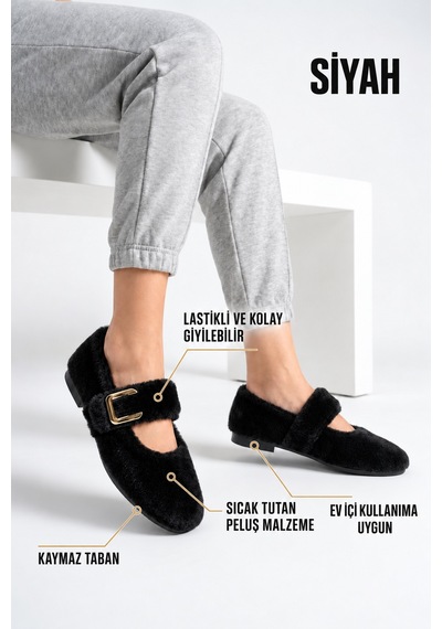 Nmoda Kadın Altın Tokalı Lastikli Peluş Ev Babeti Kapalı Burun Kaymaz Tabanlı Sıcak Kışlık Konforlu Panduf U Tk Siyah Nmoda Kadın Altın Tokalı Lastikli Peluş Ev Babeti Kapalı Burun Kaymaz Tabanlı Sıcak Kışlık Konforlu Panduf U Tk Siyah
