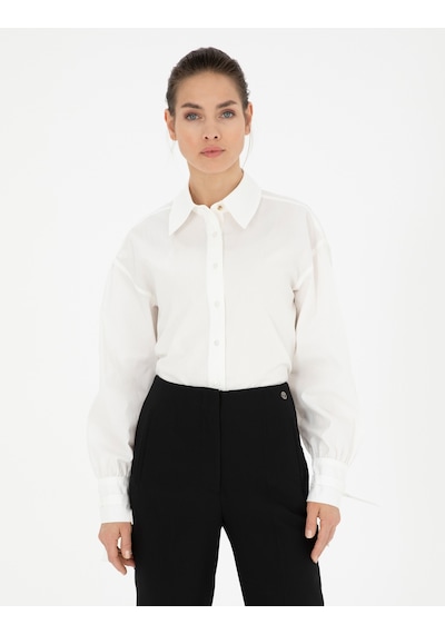 Pierre Cardin Kadın Beyaz Gömlek Desenli 50284669-vr013 Beyaz