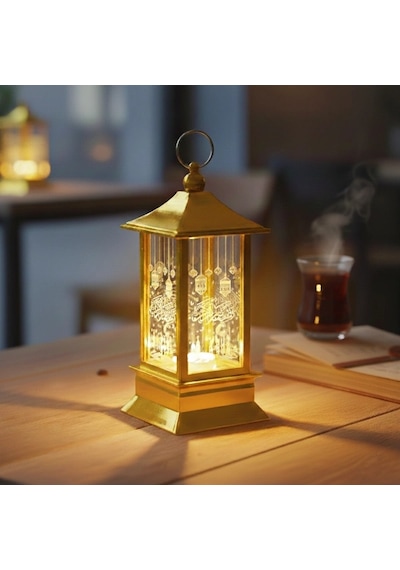Ramazan Temalı Gold Kare Kubbe Led Lamba Altın