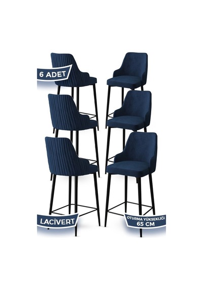 Canisa Tera Serisi 6 Lacivert Sandalye 65 Cm Ada Mutfak Bar Sandalyesi Babyface Kumaş Siyah Metal Ayaklı Sandalyeler Lacivert Ayaklar Siyah