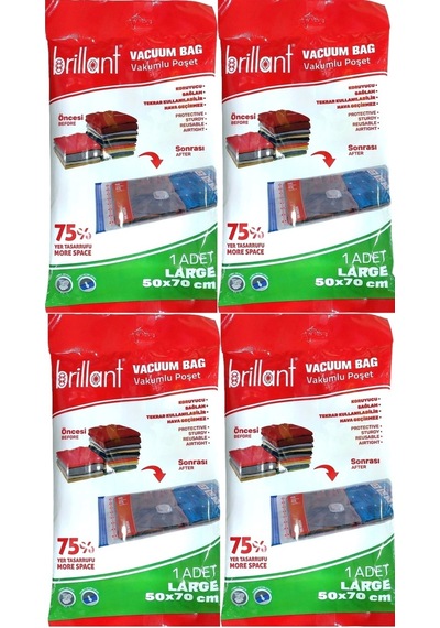 Brillant Vakumlu Poşet/hurç 50 70cm Large İç Adet 1 4 Lü Set Şeffaf