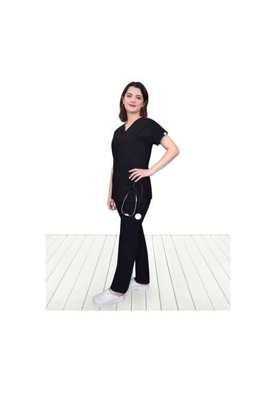 Siyah Unisex Model Cerrahi Lüks Üniforma Takım Siyah