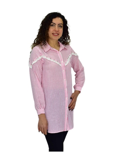 Kadın Çizğili Keten Gömlek Bgl-st03706 Pembe