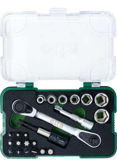 Elta 1/4" Altıköşe Cırcırlı Lokma Anahtar Ve Bits Uç Seti 23 Parça