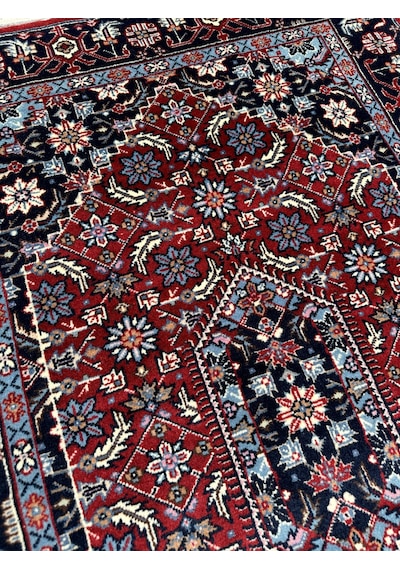 El Dokuma İran Halısı 80x125 Kırmızı Lacivert Yün Sine Halısı Kırmızı
