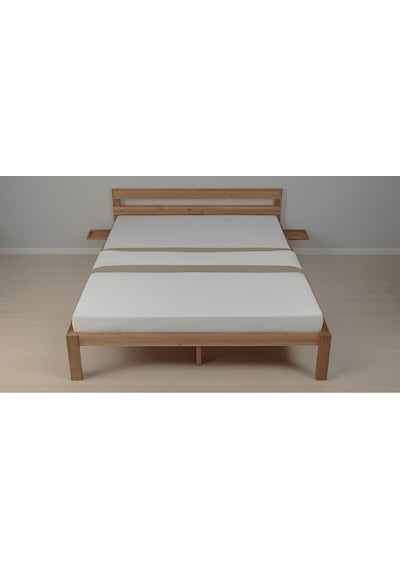 Doğal Masif Ahşap Trend Karyola + 2 Adet Simple Yatak Kenarı Rafı Hediyeli 200x200