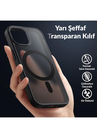 Bix İphone 13 / 14 Magsafe Uyumlu Kılıf Tam Koruma Manyetik Darbe Emici Siyah