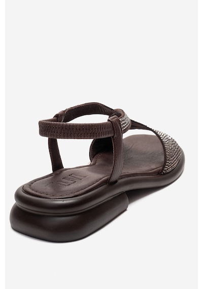 Luvishoes Aurora Kahverengi Hakiki Deri Taşlı Kadın Sandalet Kahverengi