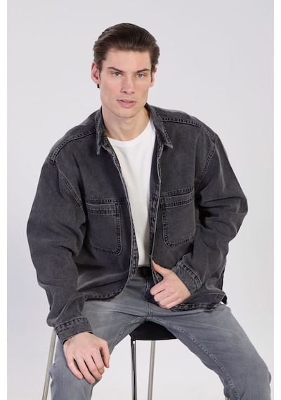 Barrels And Oıl Erkek Çift Cep Çıtçıtlı Denim Ceket - Siyah Kar Y. Siyah Kar Y.