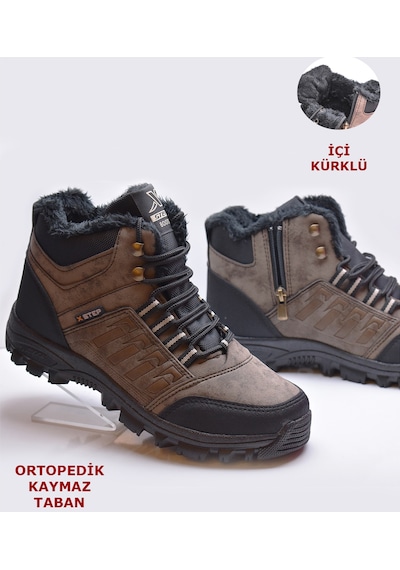 Papatay X6 Ortopedik Kaymaz Taban Kürklü Erkek Bot Outdoor Bot Vizon