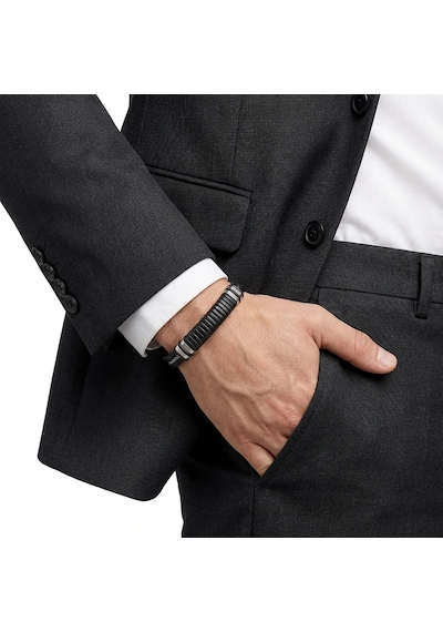 Moncuk Design Siyah Deri Ve 316l Halat Çelik Erkek Bileklik 33514b19d2
