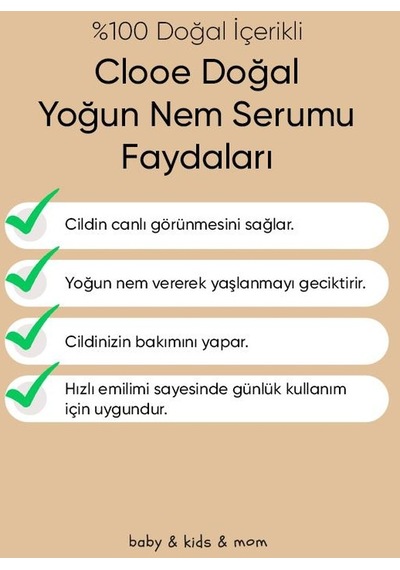 Clooe Doğal Gliserin Hyaluronik Asit + C Vitamini Yoğun Nem Serumu 30 ML