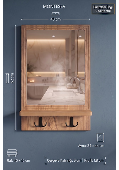 Antik Ahşap Dekoratif Ayna Raflı Askılıklı Banyo Oda Lavabo Wc Dresuar Koridor Konsol Mutfak Makyaj Aynası Desenli Antik Çam