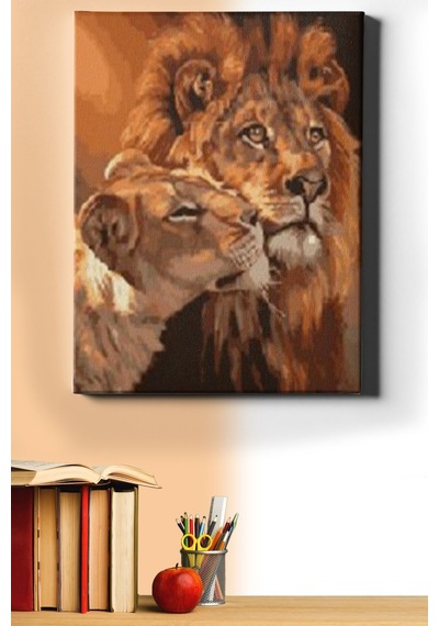 Webstyle Aslanların Aşkı Sayılarla Boyama Seti Kasnaklı 50x65 Cm