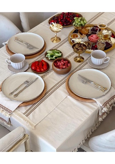 Dnc Home Tekstil Ndchome 12li Amerikan Servis Runner Seti Krem