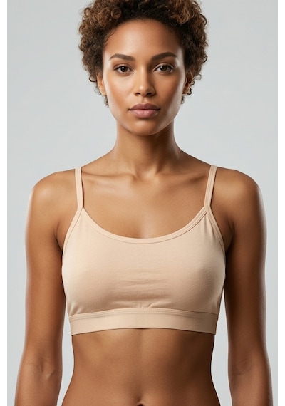 Mataş Kadın İnce İp Askılı Pedli Pamuklu Büstiyer Crop Bralette Bej