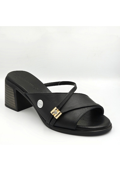 Mamma Mia Mammamia D26yt-6065 Siyah Hakiki Deri Kalın Topuklu 6cm Kadın Trendy Terlik