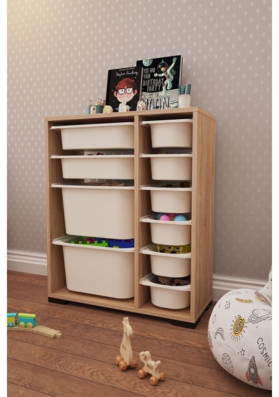 Zen Sonomo 10 Sepetli Çok Amaçlı Oyuncak Dolabı Beyaz 2d2k6u Ceviz - Beyaz