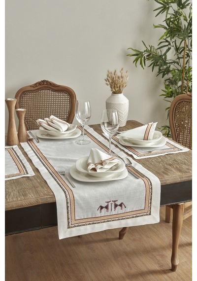 Karaca Home X Arslantepe Ekru Nakışlı Runner Set 200.20.01.0016