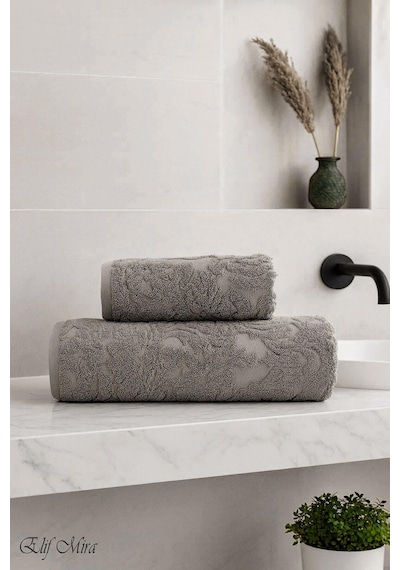 Banyo & Yüz Havlusu Seti %100 Pamuk 90x150 + 50x90 Cm Amorivy Gri