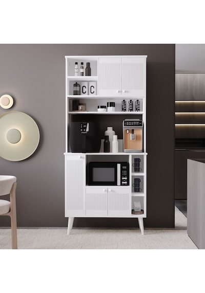 Melura Kahve Köşesi 90 Cm %100 Mdf Çok Amaçlı Dolap Beyaz