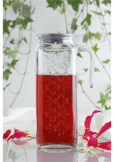 Lav Bloom Cam Sürahi Tekli 1,2 L Kulplu Pembe Plastik Kapaklı