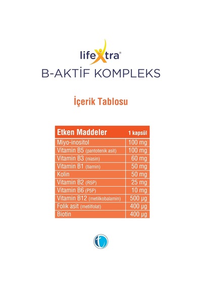 B-aktif Kompleks 60 Bitkisel Kapsül Metilkobalamin Metilfolat P5p R5p İnositol Biotin