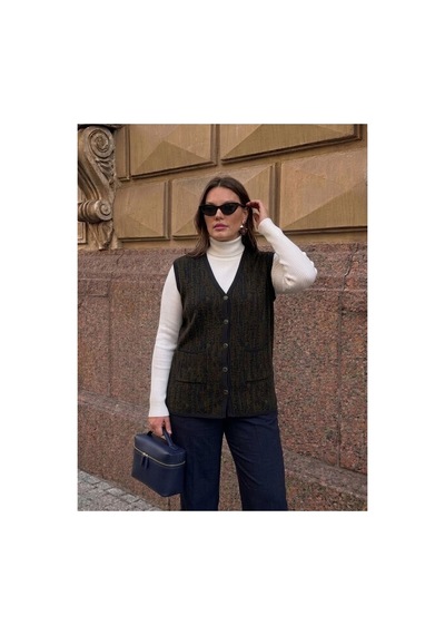 Onno Style Women Desenli Çelik Örgü Klasik Triko Yelek Lacivert