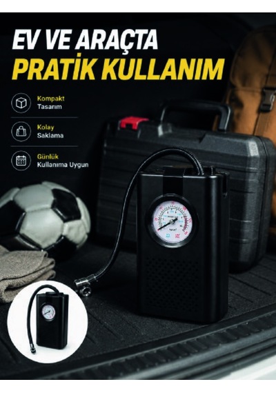 Taşınabilir Araç Hava Pompası Analog Manometreli Lastik Şişirme Pompası Çokrenkli