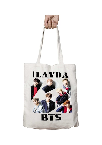 Art Hediye Kişiye Özel Bts İki Tarafı Kalıcı Baskılı Yıkanabilir Çanta Çok Renkli