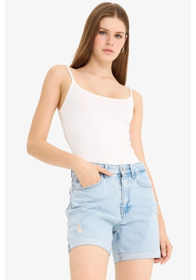 Defacto Boyfriend Yüksek Bel Duble Paça Jean Şort E0934ax25aunm39 Mavi