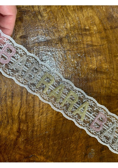 Renkli Simli Yazılı Tül Şerit Dikiş Giyim Aksesuarı En 4 Cm 1 Metre