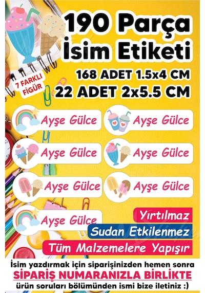 Okul Etiketi Kalem Defter Etiketi Yaz Temalı Özel Isim Yazılabilen Etiket - 190 Adet