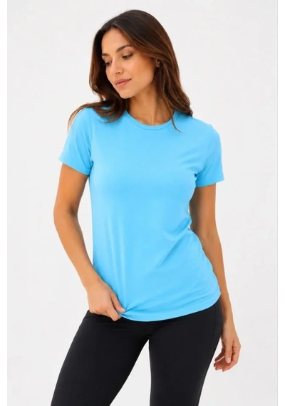 Hazego Basic Tişört Bisiklet Yaka Kısa Kol Günlük Yazlık Slim Fit T-shirt - Turkuaz