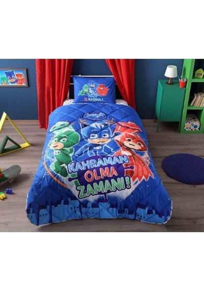 Taç Mavi Pj Masks Lisanslı Tek Kişilik Yastık Hediyeli Yorgan Seti