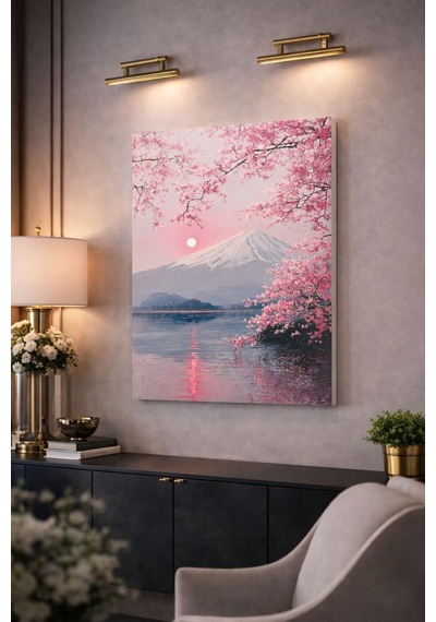 Sakura Çiçekli Fuji Dağı Kanvas Tablo Pembe Manzara Duvar Dekoru